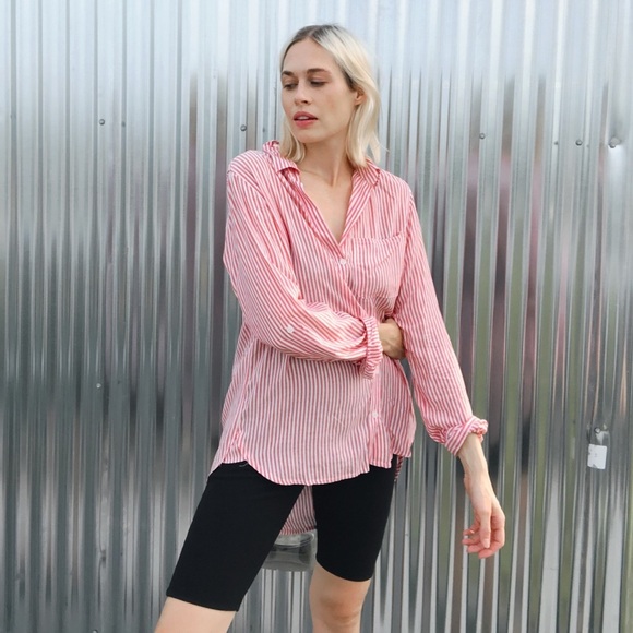 Velvet Heart Red Striped Elisa Button Up Shirt Size Medium - Picture 3 of 6